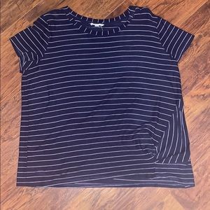 Striped shirt with cinching on the bottom left